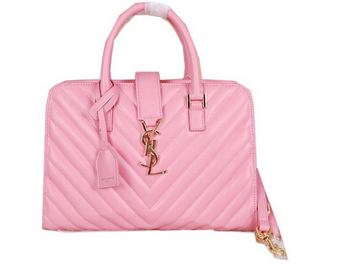 2014 New Saint Laurent Medium Cabas Monogram Leather Top Handle Bag Y7108 Pink